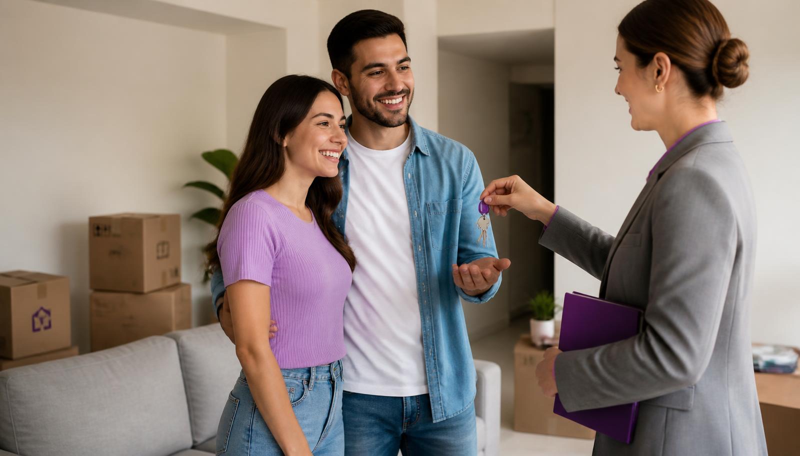 Casal recebendo as chaves do primeiro apartamento